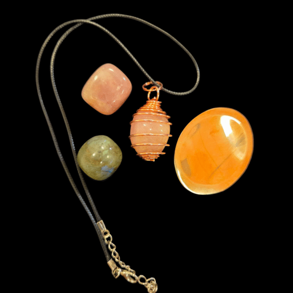 Copper Cage Crystal Pendant & Copper Worry Stone